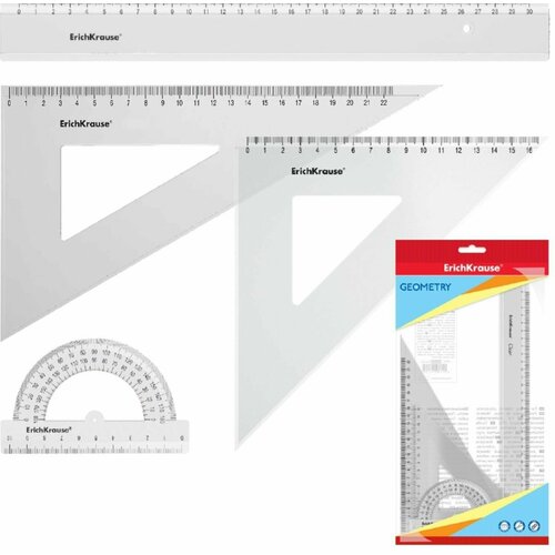 Набор чертежный большой 3 пр ErichKrause Clear, (лин, 2 угол, трансп.), прозр, во флоупаке набор чертежный большой 3 пр erichkrause clear лин 2 угол трансп прозр во флоупаке