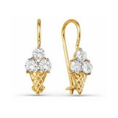 Серьги Del'ta, золото, 585 проба, фианит, длина 1.7 см