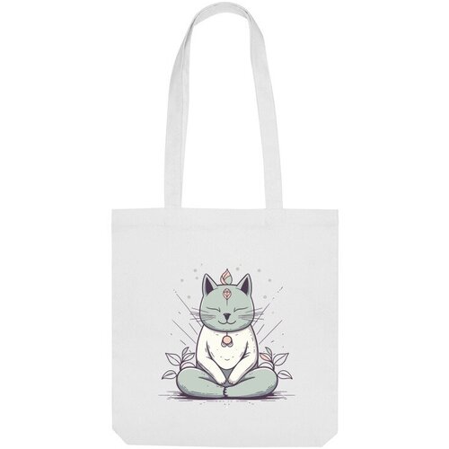 сумка благодарный котик зеленый Сумка шоппер Us Basic, белый
