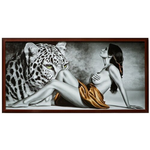 Картина Девушка и леопард 56х106см рамка микс