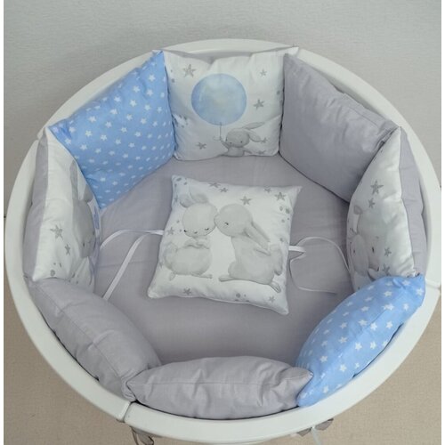 Постельное белье детское в кроватку и бортики защитные, для новорожденного комплект Милый зайчик (серый) комплект в детскую кроватку одеяло 110x140 подушка 40x60