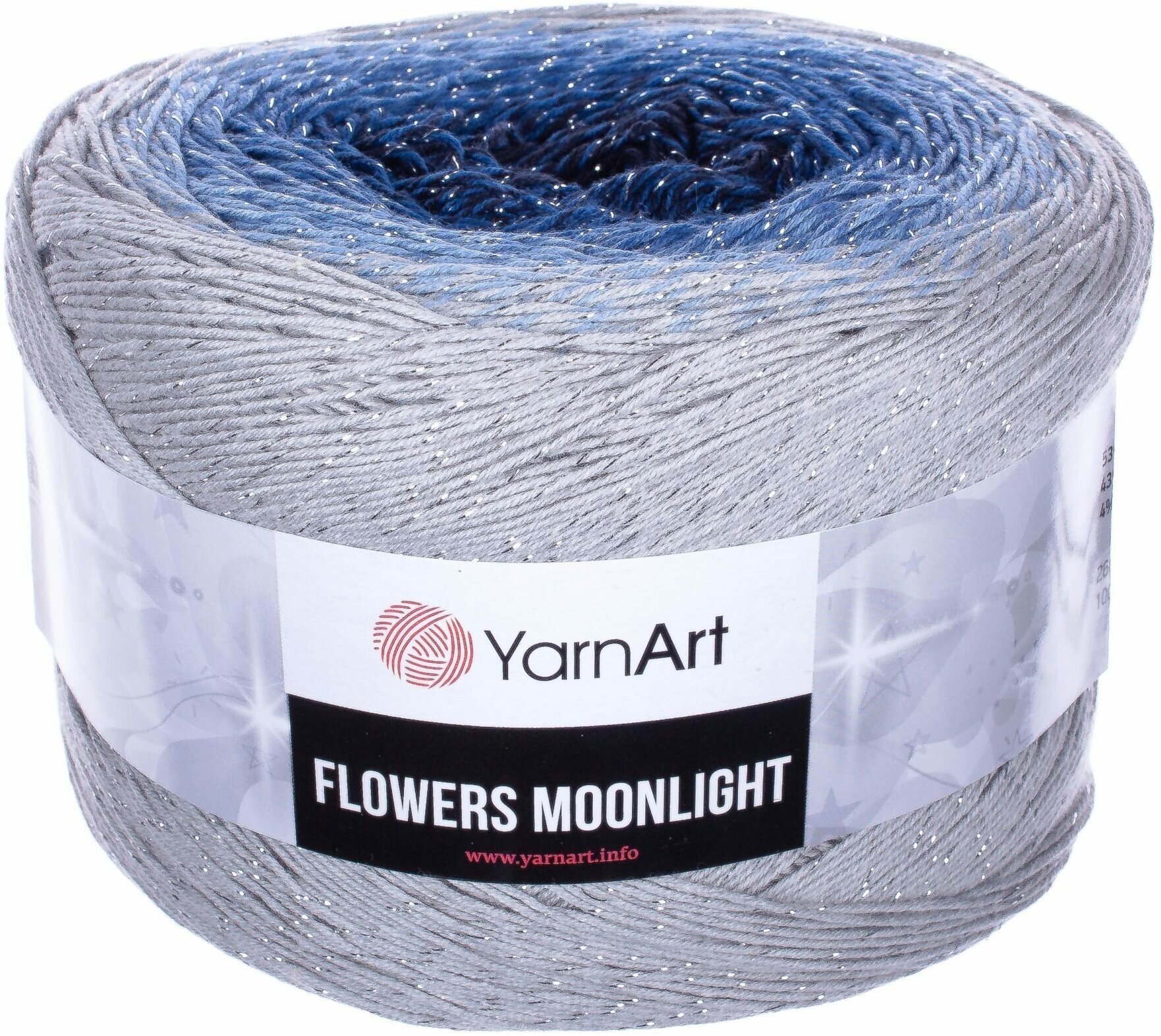 Пряжа YarnArt Flowers Moonlight св. серый-голубой-т. синий (3271), 53%хлопок/43%акрил/4%металлик, 1000м, 260г, 2шт