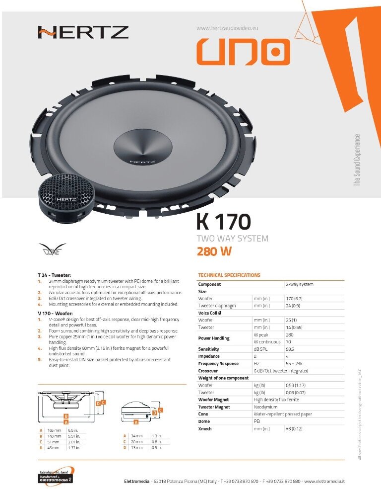 Автоакустика Hertz UNO K 170 Kit - фото №10