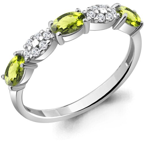 фото Серебряное кольцо aquamarine а6940307а с фианитом и хризолитом, размер 17,5 diamant-online