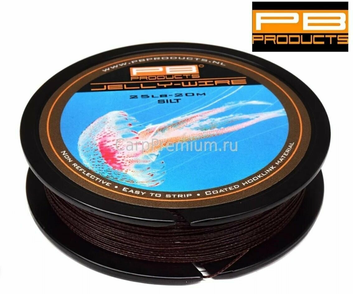 Поводковый материал в оболочке мягкий Серый PB Products - Jelly Wire Silt 114 кг / 25lb 20 м