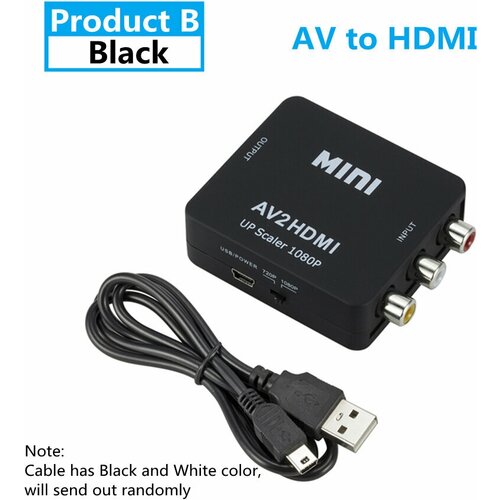 HD Видео конвертер mini AV2HDMI/ Переходник RCA, AV Колокольчики вход на HDMI выход , Full HD черный