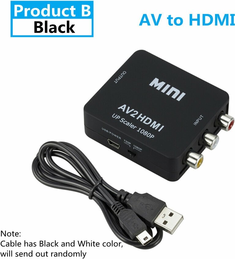 HD Видео конвертер mini AV2HDMI/ Переходник RCA AV Колокольчики вход на HDMI выход  Full HD черный