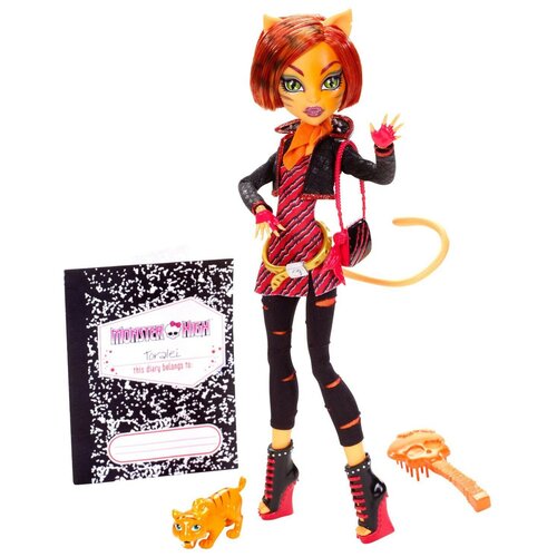 коллекционная кукла monster high venus mcflytrap doll with plant monster pet cat chewlian венера Кукла Monster High Торалей Страйп c питомцем, 27 см, W9117 разноцветный