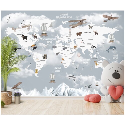 Фотообои флизелиновые с виниловым покрытием в детскую Luxury Walls AM01904 Карта мира 400х270 см 9500₽