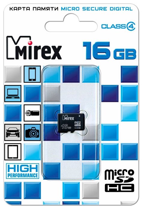 Карта памяти microSDHC Mirex 16 Гб класс 4