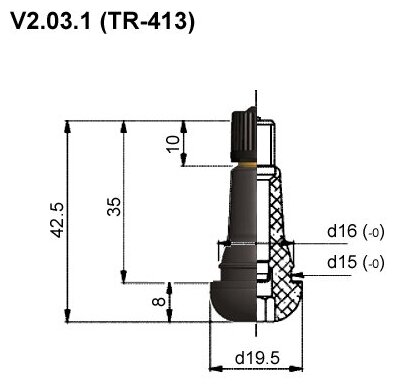 Вентиль TR-413 бескамерный для легковых автомобилей 35 d113 комплект 4 уки