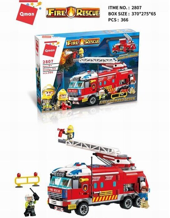 Конструктор Qman Пожарная машина, 366 деталей, в коробке (FCJ0668874)
