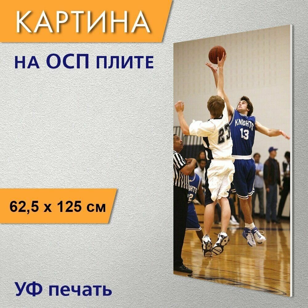 Вертикальная картина Баскетбол, игрок, игра для интерьера на ОСП плите,  62,5х125 см. — купить в интернет-магазине по низкой цене на Яндекс Маркете