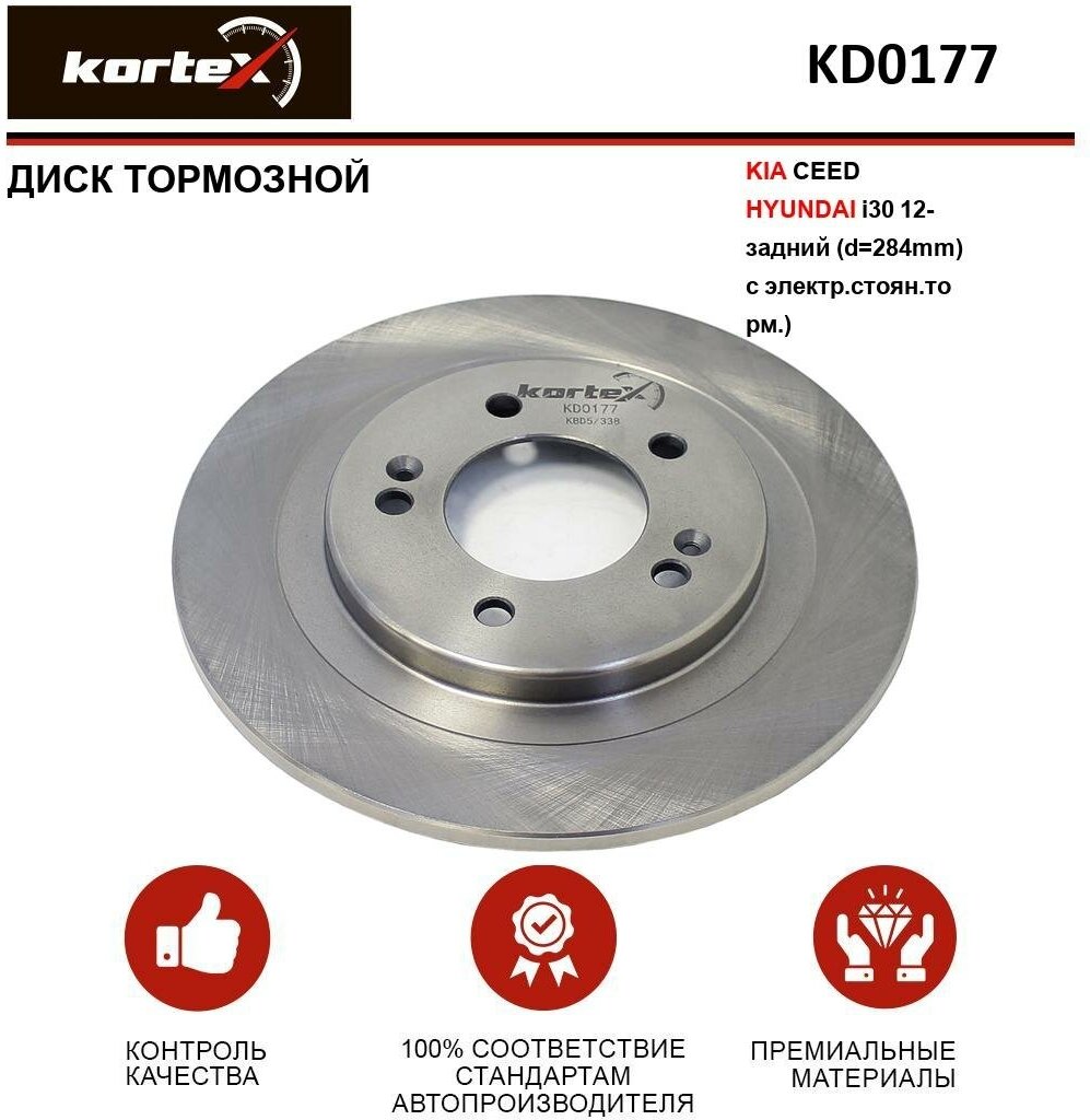 Тормозной диск Kortex для Kia Ceed / Hyundai I30 12- зад.(d-284mm)(с электр. стоян. торм.) OEM 58411A6200, 92252703, KD0177, R1126