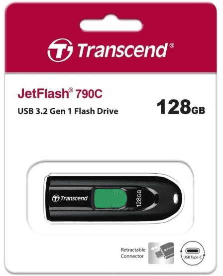 3.2 USB-C флеш накопитель Transcend 128GB JetFlash 790C черный