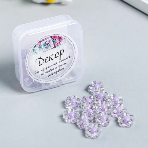 Бусины пластик Цветок с фиолетовой серединкой глянец 20 гр 06х12х12 см 445₽