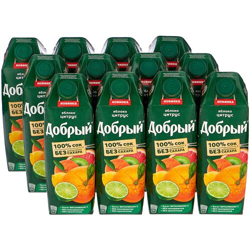 Сок Добрый Яблоко-Цитрус, без сахара, 1 л, 12 шт.