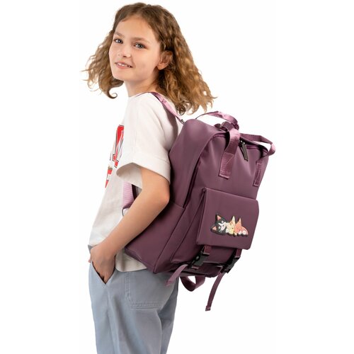 Рюкзак школьный для девочки с котятами фиолетовый