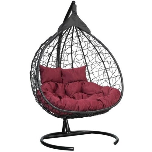Подвесное кресло кокон двухместное Laura Outdoor FISHT черное + бордовая подушка (полиэстер)