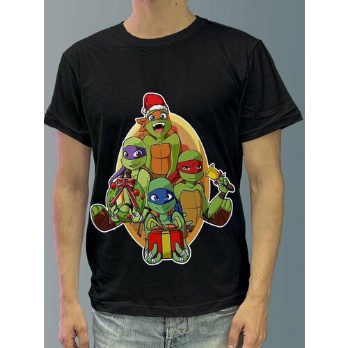 фото Футболка мужская черная из хлопка с dtf рисунком новый год - 2050 будь на стиле