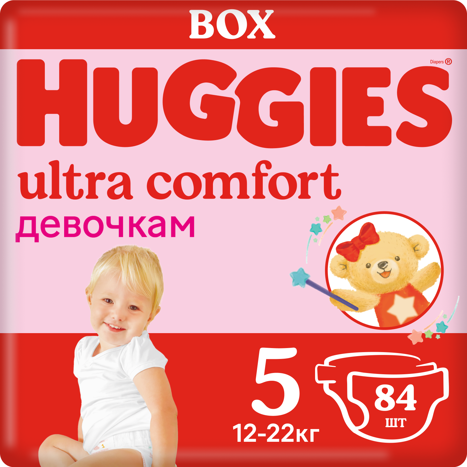 Подгузники Huggies Box Ультра Комфорт для девочек 5 12-22кг 84шт