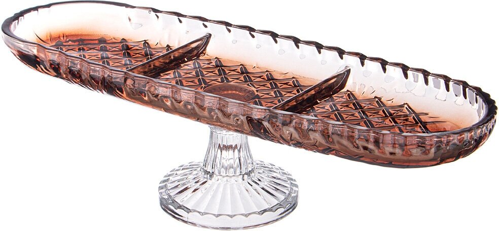 Блюдо на ножке 3 секции brown, 39х14 см Alegre glass (176774)