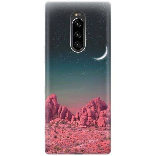 фото Cиликоновый чехол на sony xperia 1 / xz4 / сони иксперия 1 с принтом "месяц над розовыми горами" gosso