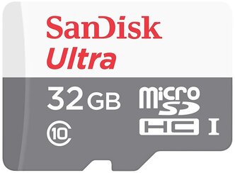 Карта памяти SanDisk Ultra microSDXC Class 10 UHS-I 100MB/s 32 GB, чтение: 100 MB/s, запись: 10 MB/s