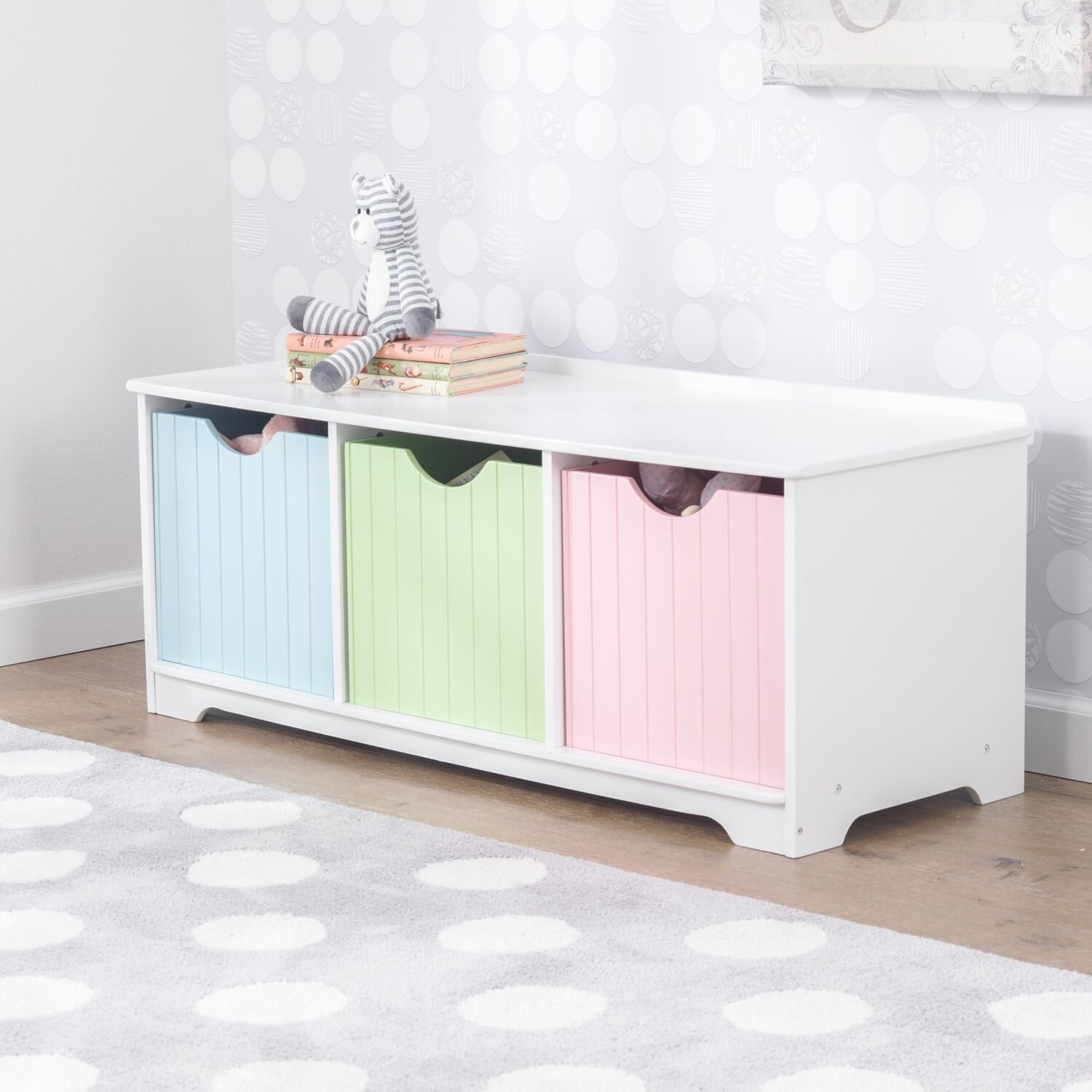 Скамья с ящичками KidKraft, для хранения Storage Bench Pastel голубой/розовый/зеленый - фото №3