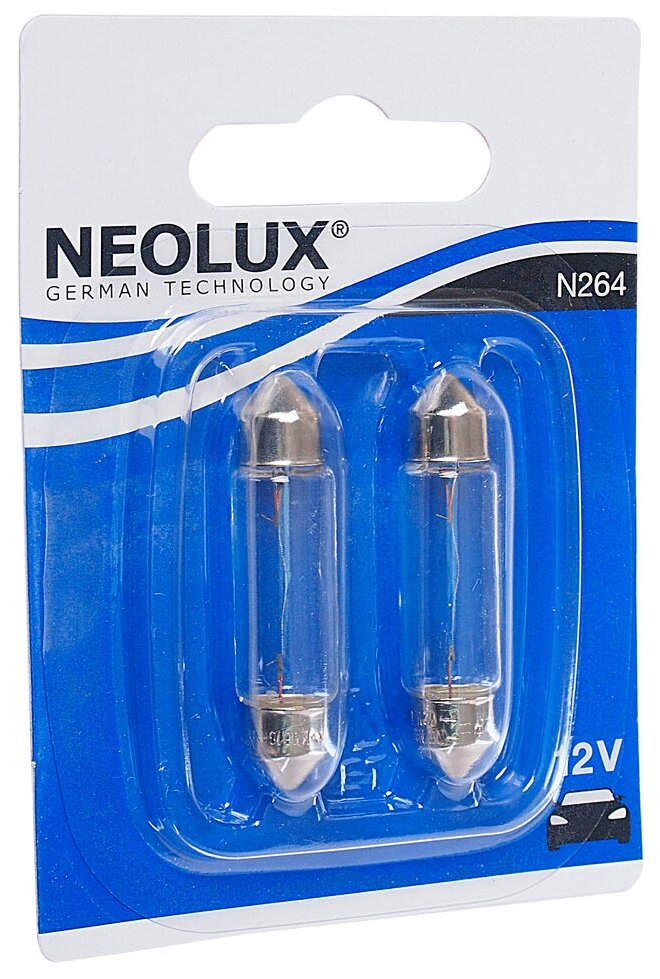 Лампа автомобильная галогенная Neolux N264-02B C10W 12V 10W SV8.5