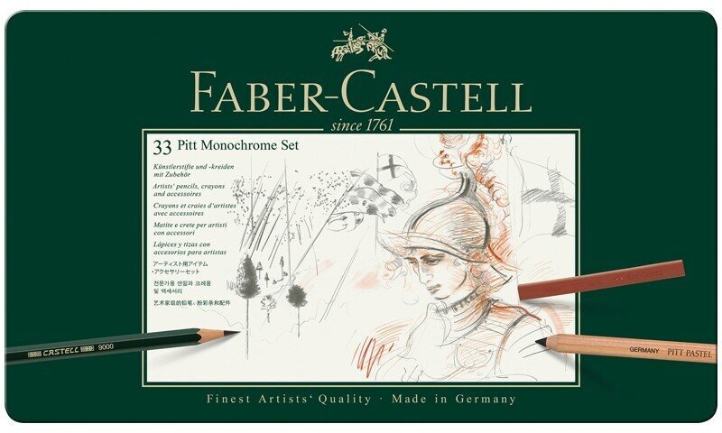 Графические материалы Pitt Monochrome Faber-Castell набор 33 предмета, в металлическом пенале, артикул 112977