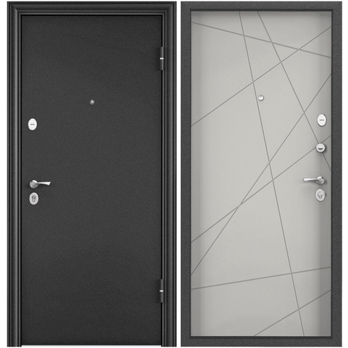 Дверь входная для квартиры Torex Flat-M 860х2050, правый, тепло-шумоизоляция, антикоррозийная защита, замки 4-го и 2-го класса защиты, серый/белый дверь входная для квартиры torex x7 pro 860х2050 правый тепло шумоизоляция антикорозийная защита замки 3 го и 4 го класса защиты черный серый
