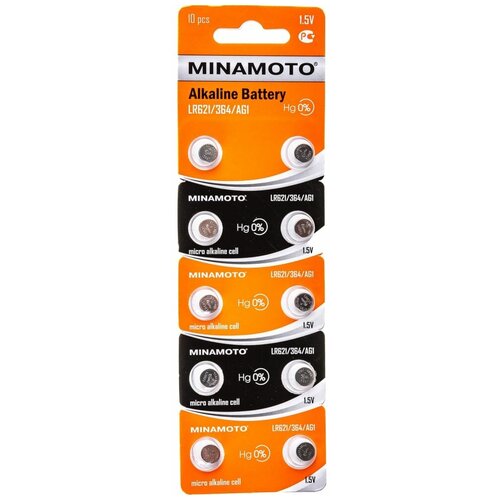 Часовая батарейка Minamoto AG1 LR621, 10 card 55001 батарейка mirex ag1 lr621 6bl alkaline 1 5b 6 216 648 6шт