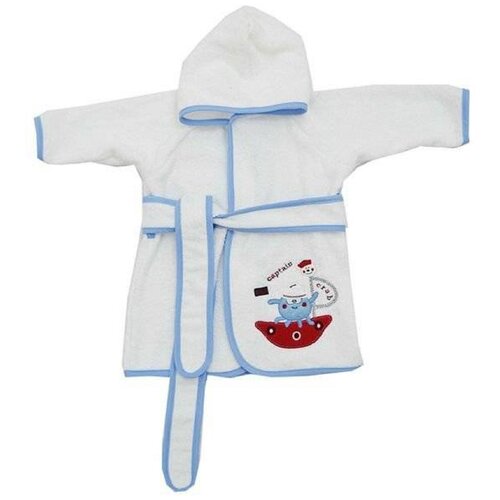 фото Детский халат fimbaby а-1000 (белый с голубой окантовкой), р.86 см