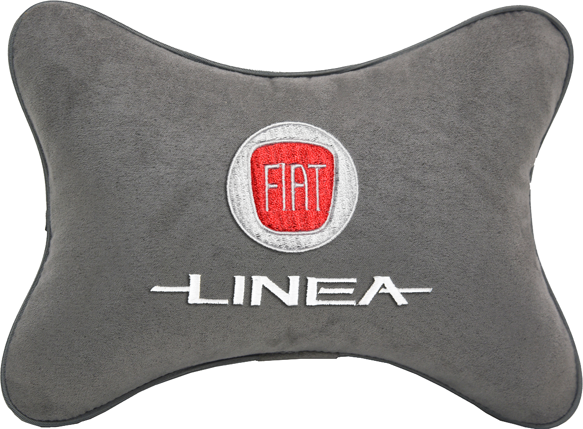 Подушка на подголовник алькантара L.Grey с логотипом автомобиля FIAT Linea