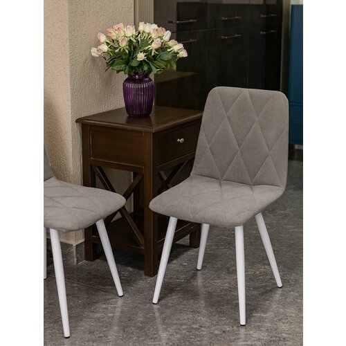 Милана Набор стульев /кухонные стулья/стул мягкий/ цвет серый с белыми ножками/3шт