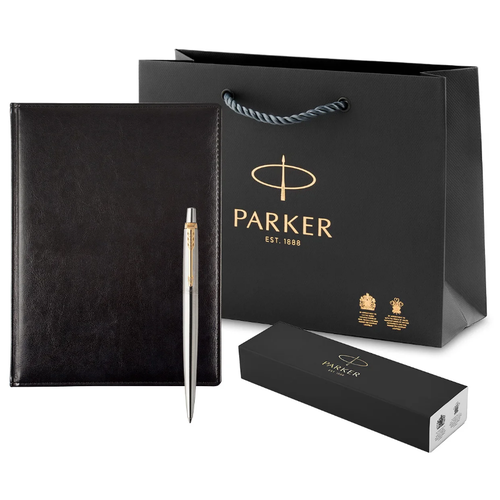 Набор PARKER Ежедневник черный и шариковая ручка Parker Jotter Essential Steel GT недатированный