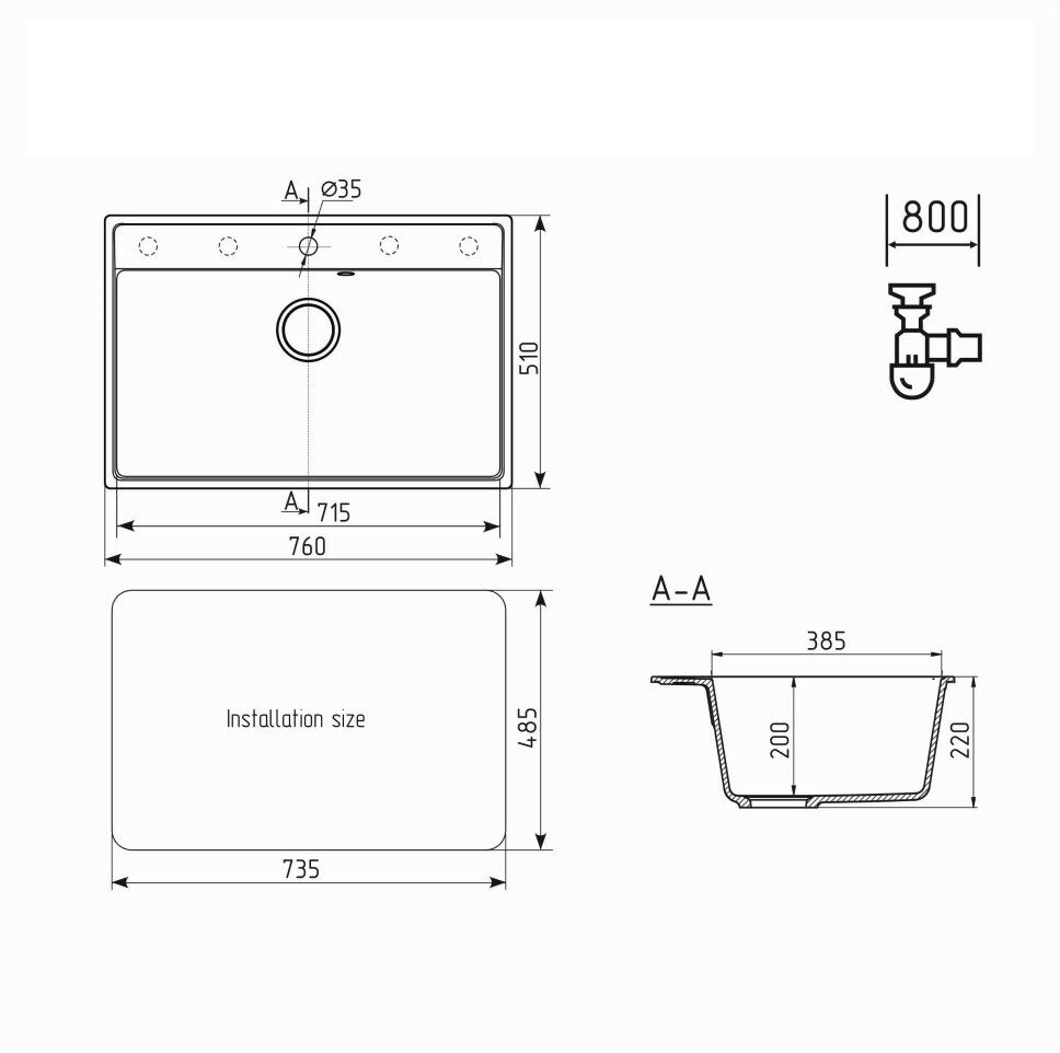 Мойка ULGRAN Quartz Forte 760-05 Бетон - фотография № 5