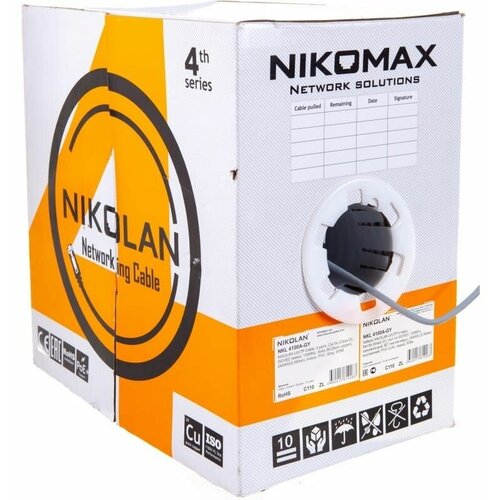 Кабель U/UTP 5e кат. 4 пары NIKOLAN NKL 4100A-GY 305 метров