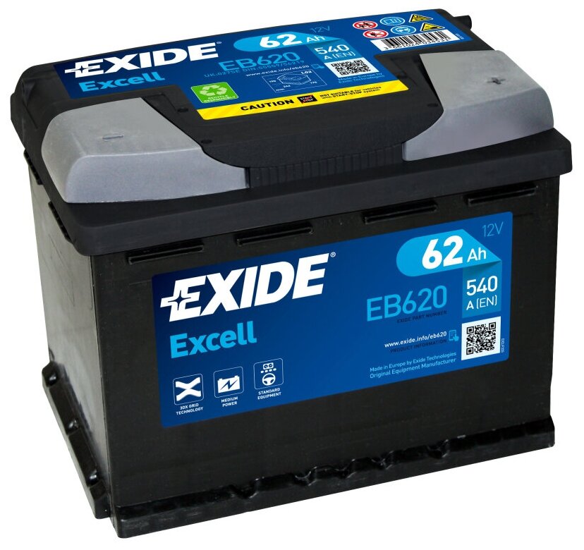 EXIDE EB620 EXCELL_аккумуляторная батарея! 19.5/17.9 евро 62Ah 540A 242/175/190\ EXIDE EB620