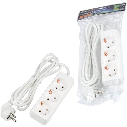 k cp3 10 white колодка для удлинителя uniel 3 гнезда б з 10a 2200вт белый тм uniel S-GCU3-2 WHITE Удлинитель Uniel 3 гнезда 2 метра с/з 3500W (Ultra) белый