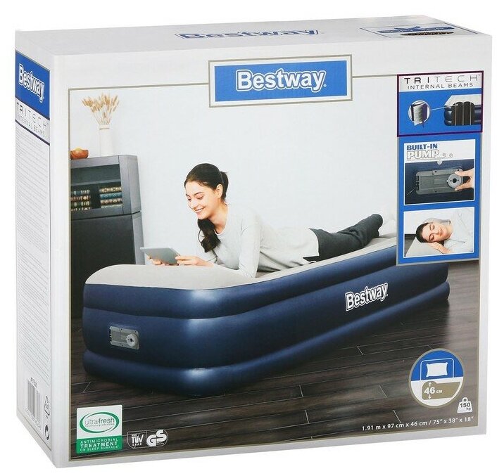 Кровать надувная BESTWAY Tritech Airbed 97х191х46 см, встроенный насос - фотография № 7