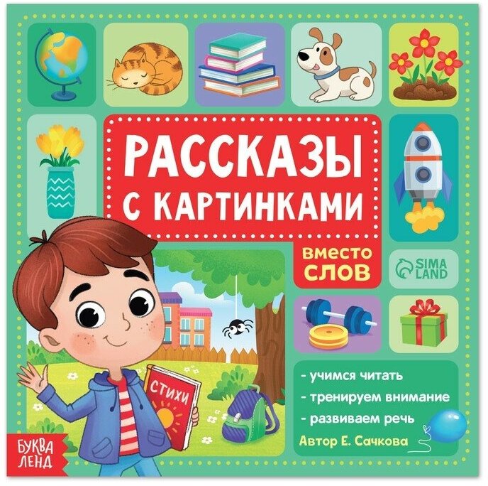 Обучающая книга Буква-ленд Рассказы с картинками. Вместо слов. 28 страниц. 2021 год, Е. К. Сачкова