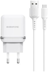 Сетевое зарядное устройство Borofone BA25A Outstanding + кабель USB Type-C, белый