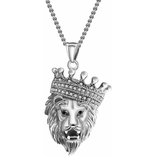 Мужское стальное колье с подвеской ''Лев - царь зверей'' DG Jewelry INS170-S с кристаллами