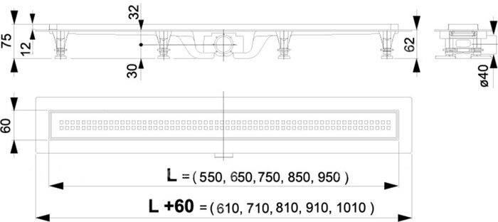 Желоб водоотводящий APZ9-Simple 650 мм с решеткой и опорами AlcaPlast (Алкапласт) - фотография № 2