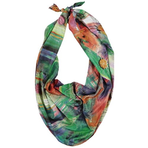 фото Шарф женский весенний, вискоза, шёлк, полиэстер, разноцветный, двойной шарф-долька оланж ассорти серия мароккос узелками