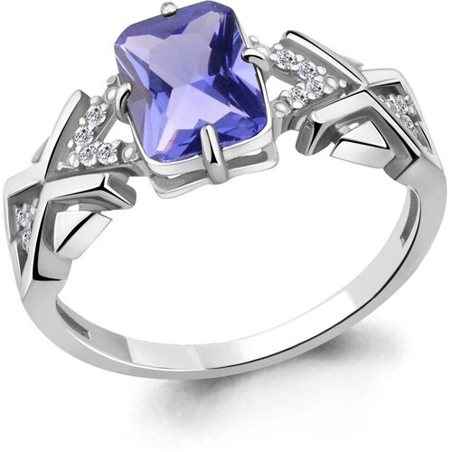 фото Серебряное кольцо aquamarine а69140603а с фианитом и танзанитом, размер 17,5 diamant-online