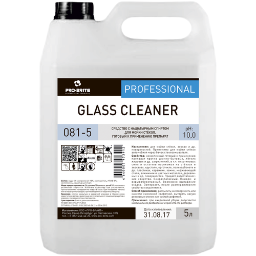 Средство с нашатырным ом для мойки стекол Pro-Brite Glass Cleaner 5 л