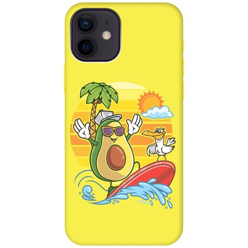 фото Силиконовая чехол-накладка silky touch для apple iphone 12 / 12 pro с принтом "avocado surfer" желтая gosso